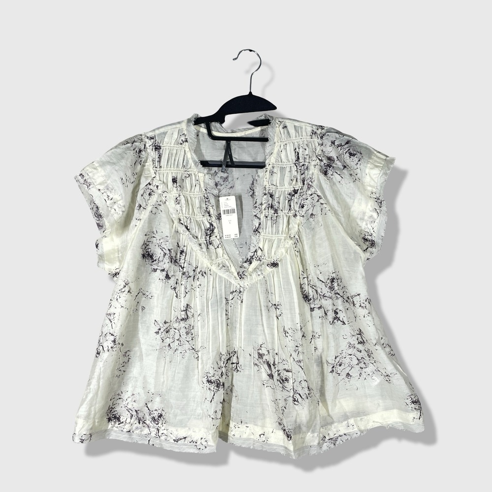 Anthropologie Blouse Womens Large Ivory Floral Boho Cottagecore Flowy NWT
